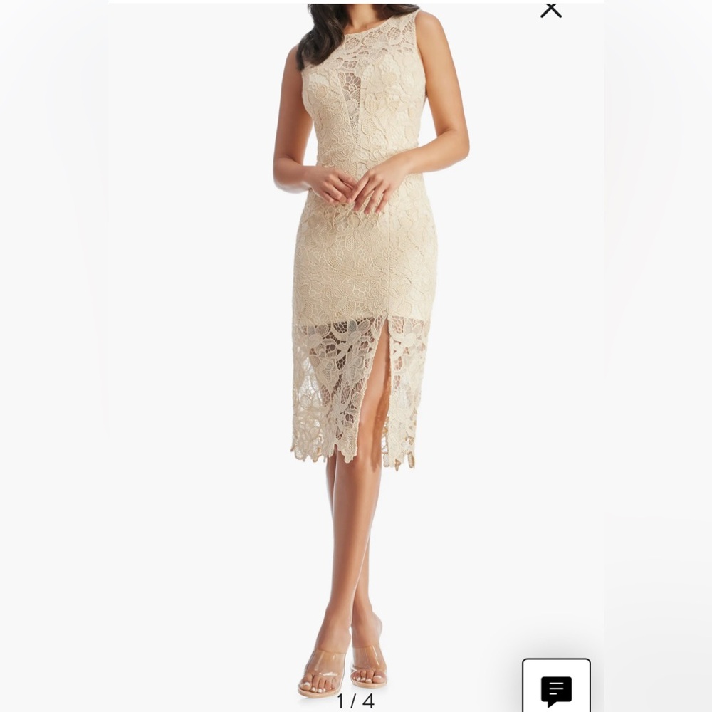 NWT Dress the Population Avianna Sleeveless Guipure Lace Ivory Midi Dress Sz XS